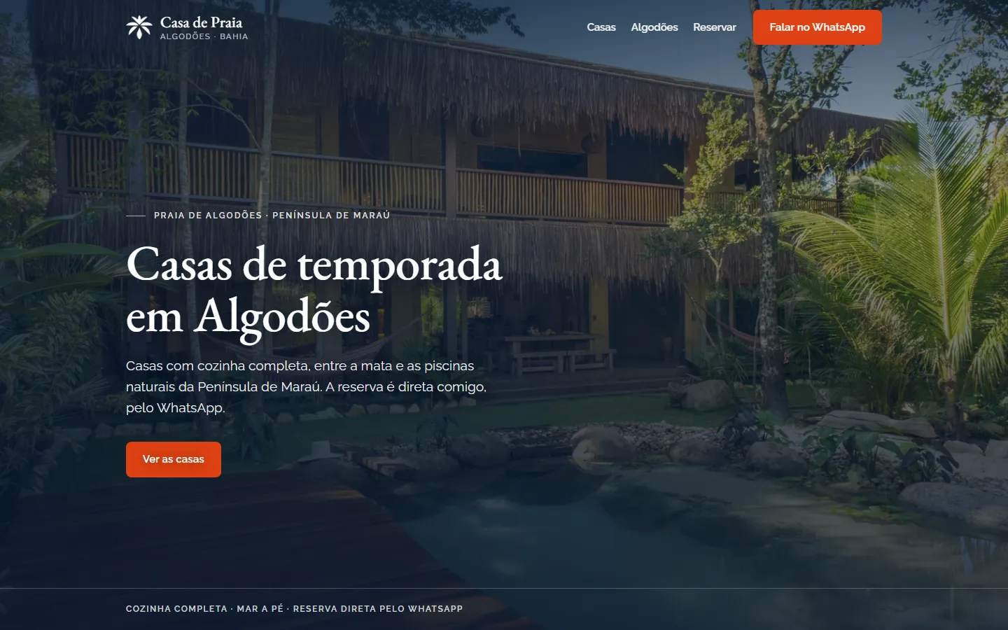 Primeira tela do site Casa de Praia