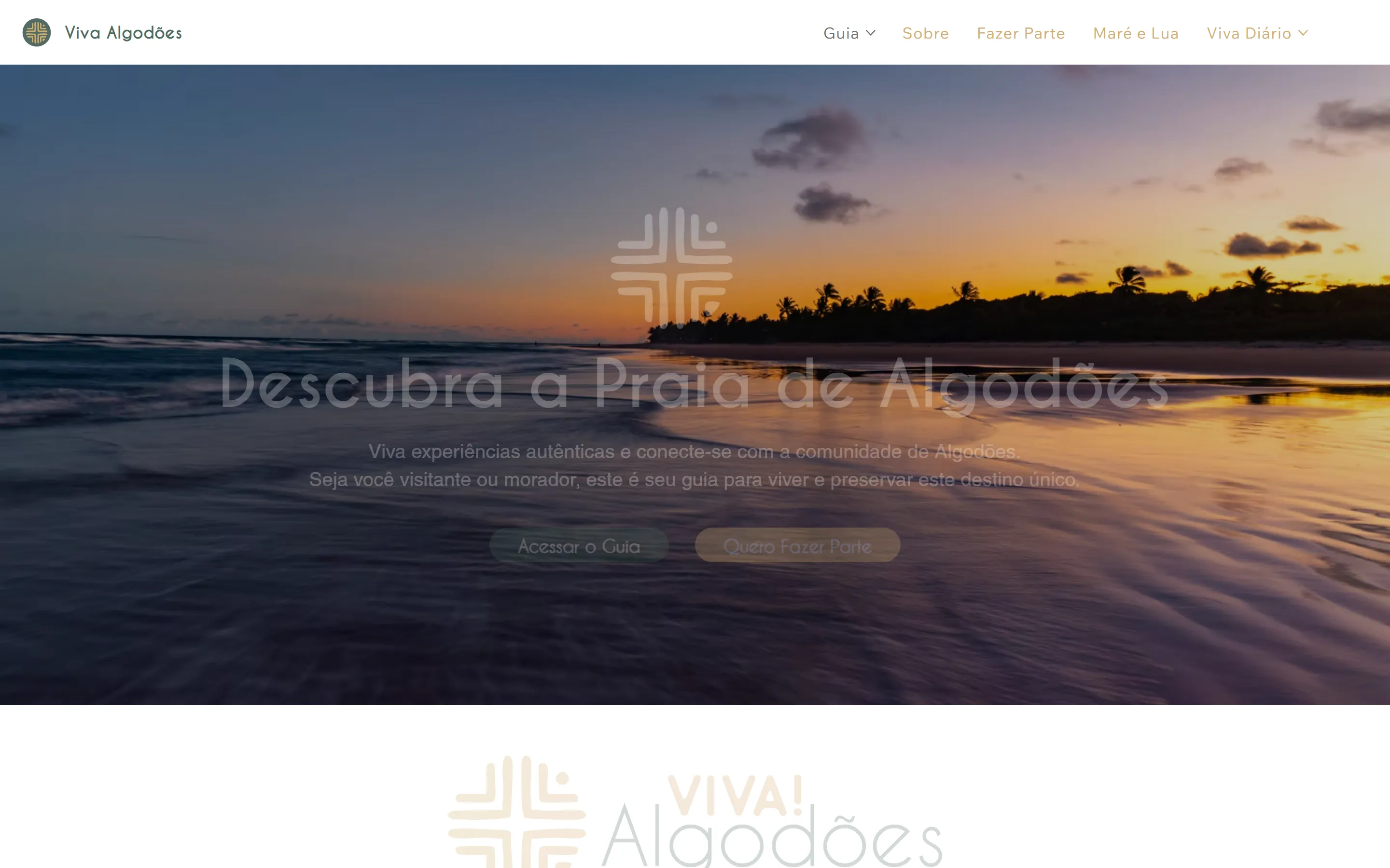 Primeira tela do site Viva Algodões